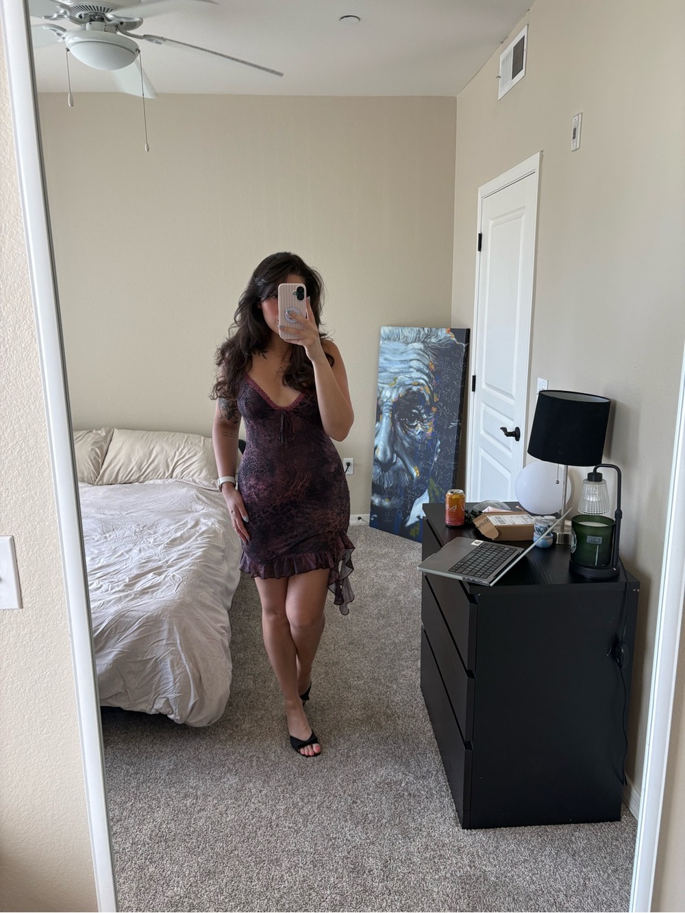 Dark Purple Animal Print Ruffle Mini Dress